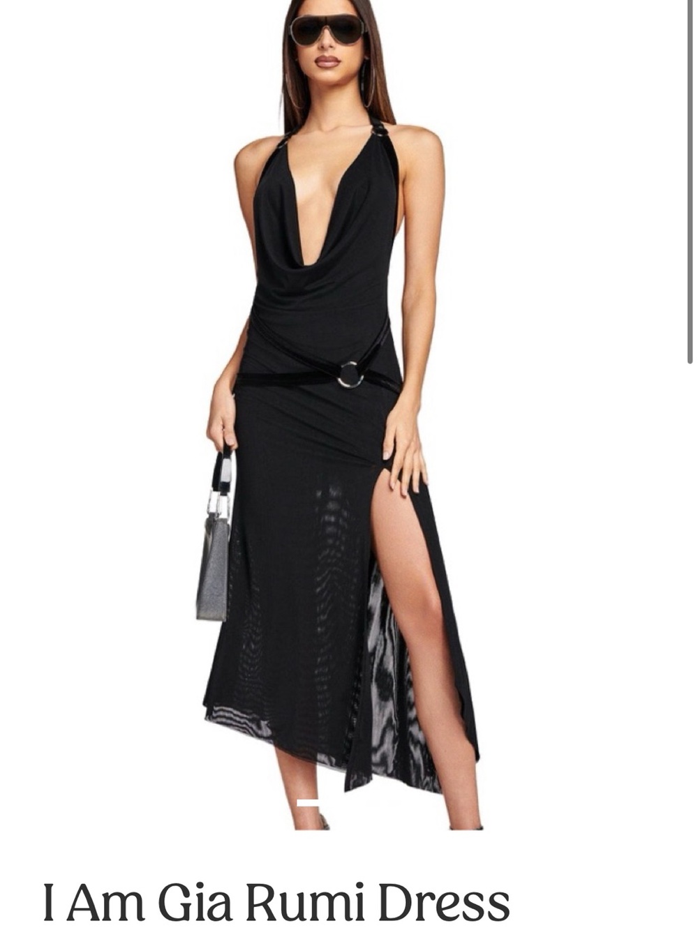 I.AM.GIA Black Backless Halter Midi Dress with Ring Details
